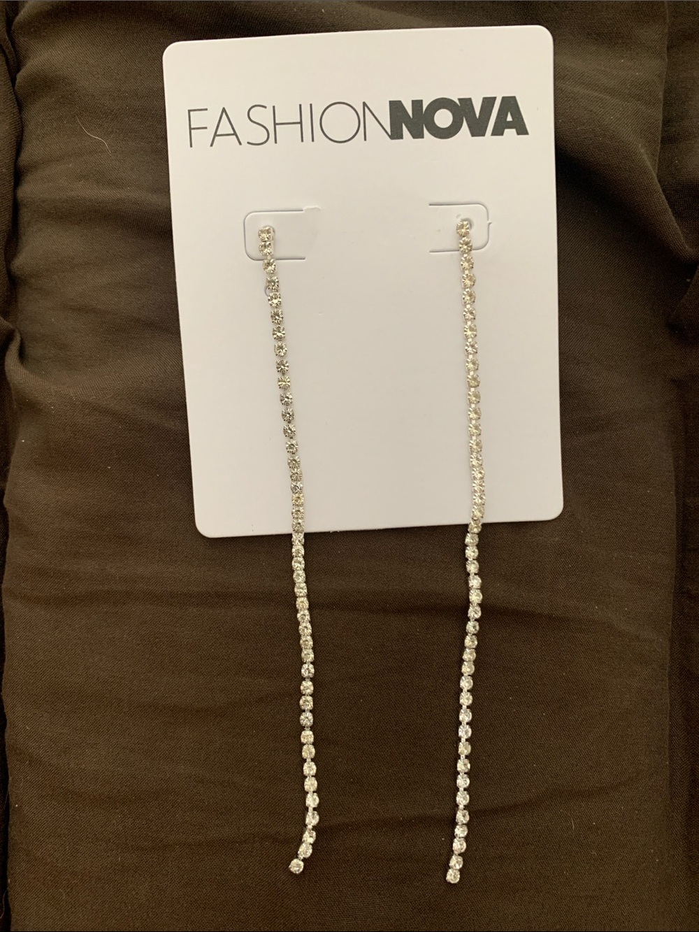 Fashion Nova Silver Crystal Threader Earrings - Sparkling Long Drop